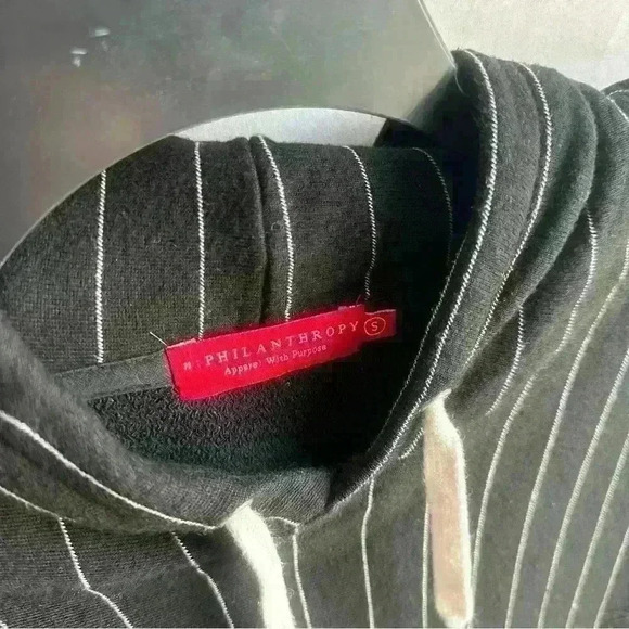 n: Philanthropy Hoodie Black with White Pinstripes Size S - Picture 3 of 3